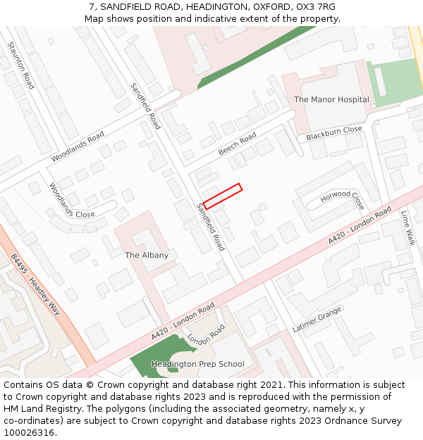 7, SANDFIELD ROAD, HEADINGTON, OXFORD, OX3 7RG: Location map and indicative extent of plot