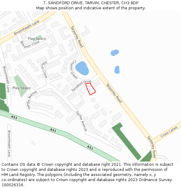 7, SANDFORD DRIVE, TARVIN, CHESTER, CH3 8DP: Location map and indicative extent of plot