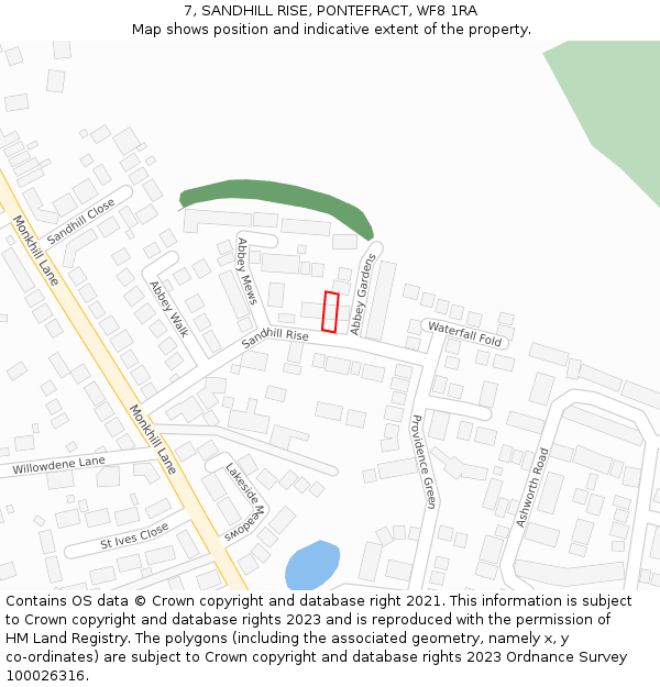 7, SANDHILL RISE, PONTEFRACT, WF8 1RA: Location map and indicative extent of plot