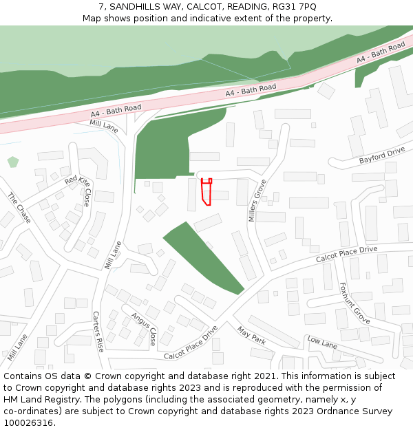 7, SANDHILLS WAY, CALCOT, READING, RG31 7PQ: Location map and indicative extent of plot