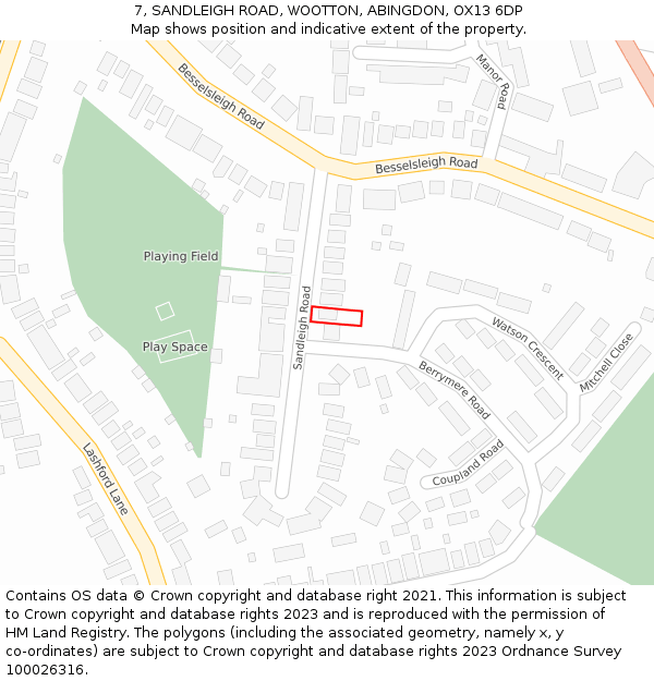 7, SANDLEIGH ROAD, WOOTTON, ABINGDON, OX13 6DP: Location map and indicative extent of plot