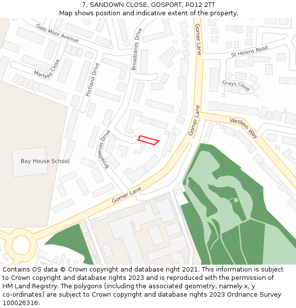 7, SANDOWN CLOSE, GOSPORT, PO12 2TT: Location map and indicative extent of plot