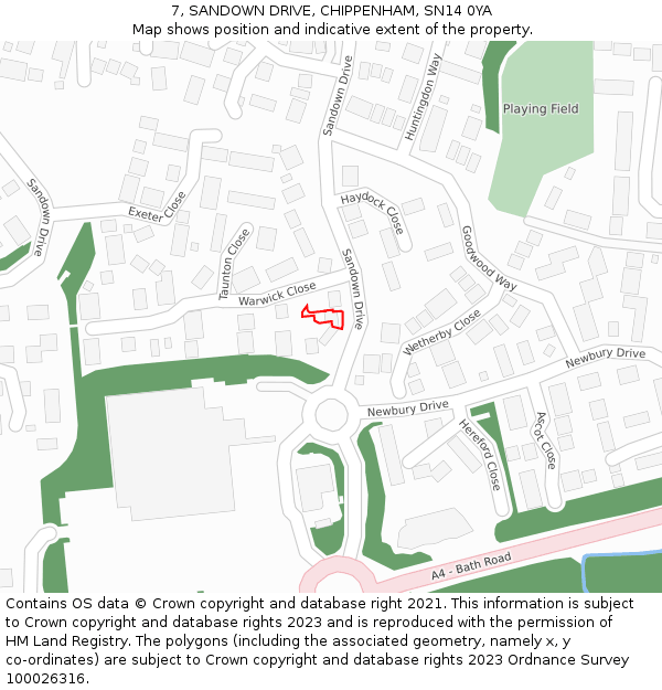 7, SANDOWN DRIVE, CHIPPENHAM, SN14 0YA: Location map and indicative extent of plot