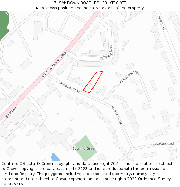 7, SANDOWN ROAD, ESHER, KT10 9TT: Location map and indicative extent of plot