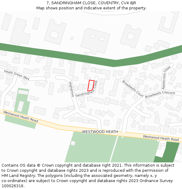 7, SANDRINGHAM CLOSE, COVENTRY, CV4 8JR: Location map and indicative extent of plot