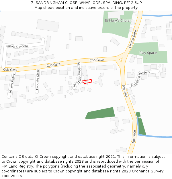 7, SANDRINGHAM CLOSE, WHAPLODE, SPALDING, PE12 6UP: Location map and indicative extent of plot