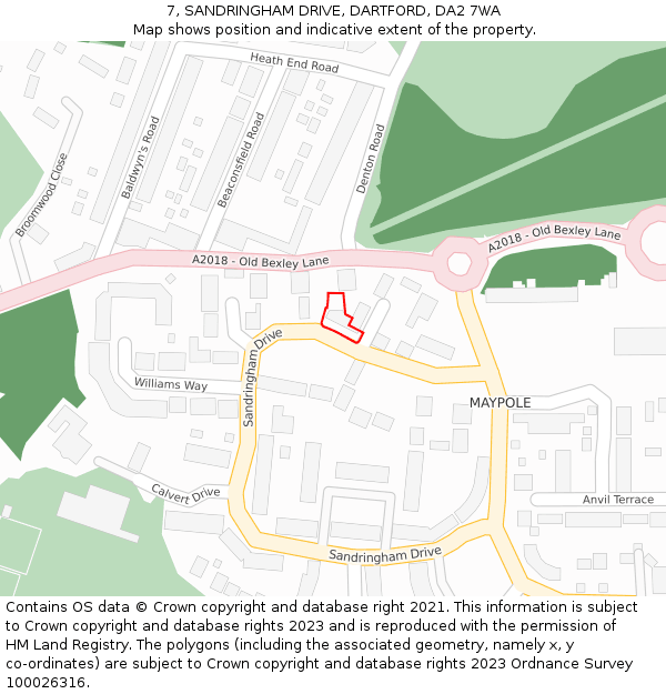 7, SANDRINGHAM DRIVE, DARTFORD, DA2 7WA: Location map and indicative extent of plot