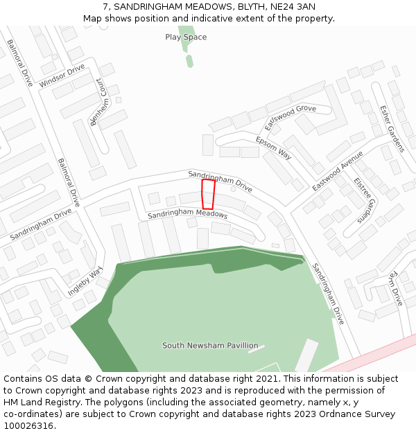 7, SANDRINGHAM MEADOWS, BLYTH, NE24 3AN: Location map and indicative extent of plot