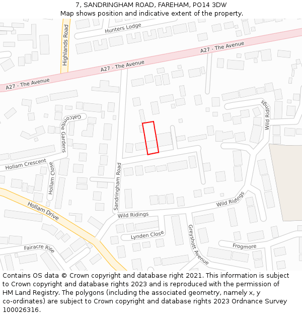 7, SANDRINGHAM ROAD, FAREHAM, PO14 3DW: Location map and indicative extent of plot