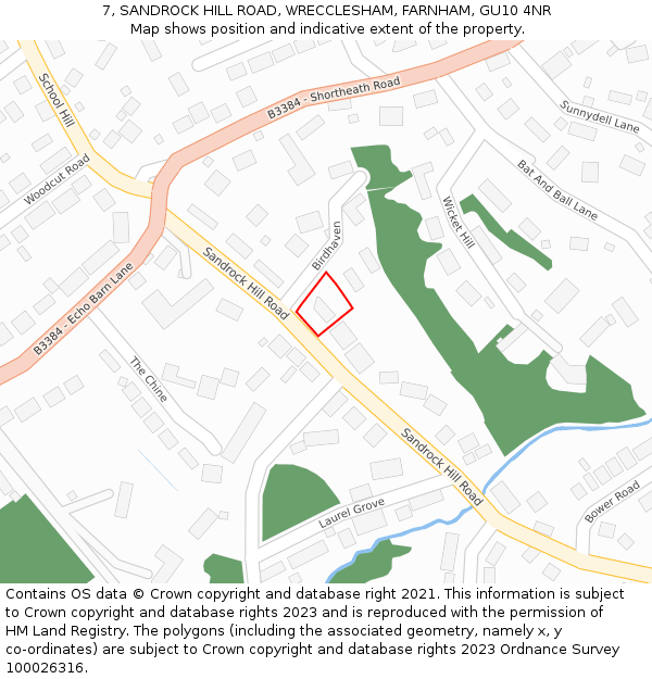 7, SANDROCK HILL ROAD, WRECCLESHAM, FARNHAM, GU10 4NR: Location map and indicative extent of plot