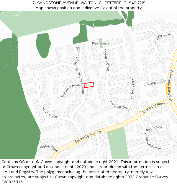 7, SANDSTONE AVENUE, WALTON, CHESTERFIELD, S42 7NS: Location map and indicative extent of plot