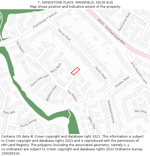 7, SANDSTONE PLACE, MANSFIELD, NG18 4UQ: Location map and indicative extent of plot