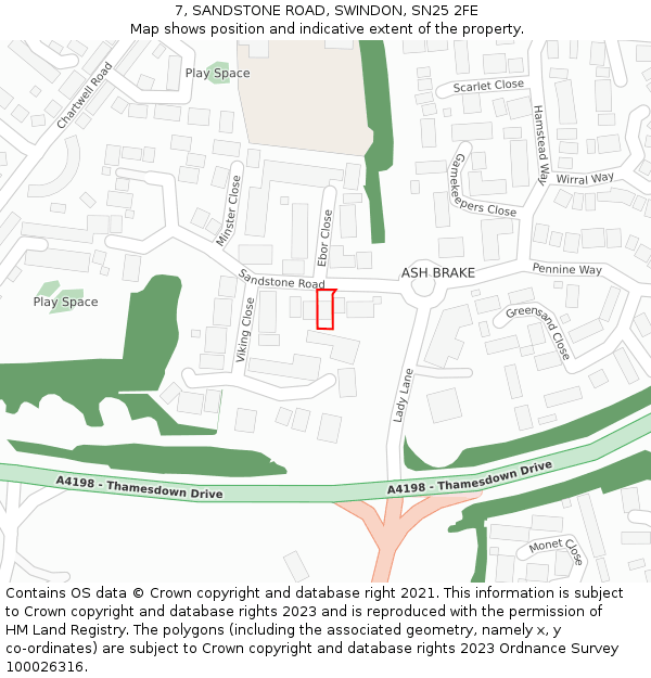 7, SANDSTONE ROAD, SWINDON, SN25 2FE: Location map and indicative extent of plot