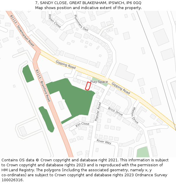 7, SANDY CLOSE, GREAT BLAKENHAM, IPSWICH, IP6 0GQ: Location map and indicative extent of plot