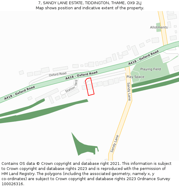 7, SANDY LANE ESTATE, TIDDINGTON, THAME, OX9 2LJ: Location map and indicative extent of plot