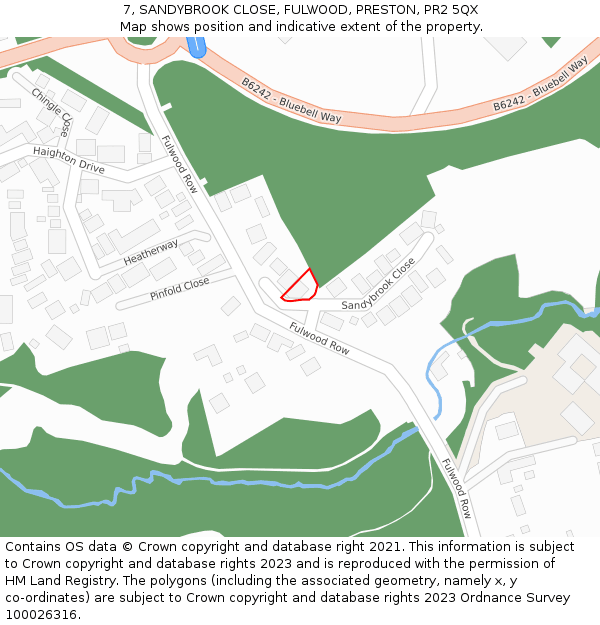 7, SANDYBROOK CLOSE, FULWOOD, PRESTON, PR2 5QX: Location map and indicative extent of plot