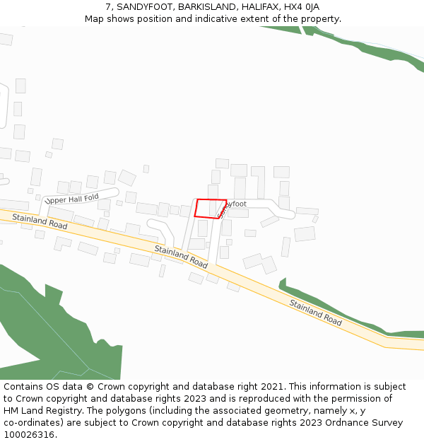 7, SANDYFOOT, BARKISLAND, HALIFAX, HX4 0JA: Location map and indicative extent of plot