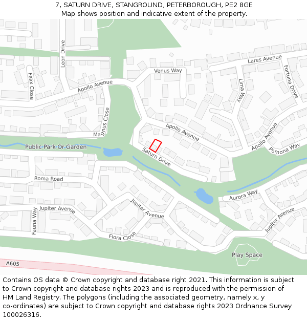 7, SATURN DRIVE, STANGROUND, PETERBOROUGH, PE2 8GE: Location map and indicative extent of plot