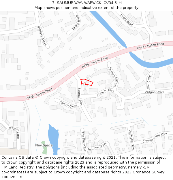 7, SAUMUR WAY, WARWICK, CV34 6LH: Location map and indicative extent of plot