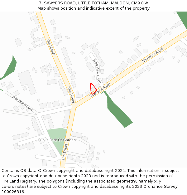 7, SAWYERS ROAD, LITTLE TOTHAM, MALDON, CM9 8JW: Location map and indicative extent of plot