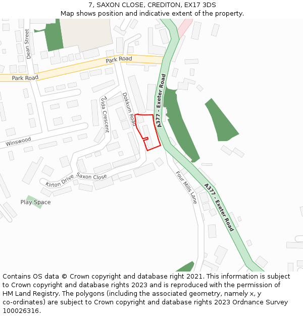 7, SAXON CLOSE, CREDITON, EX17 3DS: Location map and indicative extent of plot