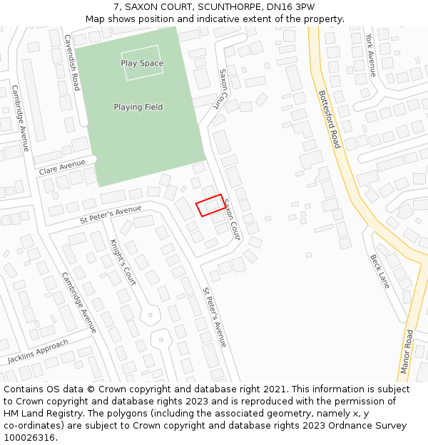 7, SAXON COURT, SCUNTHORPE, DN16 3PW: Location map and indicative extent of plot