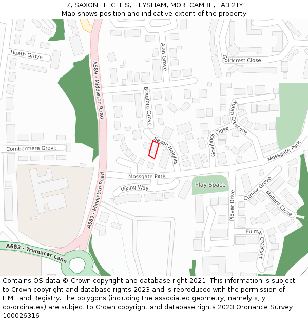 7, SAXON HEIGHTS, HEYSHAM, MORECAMBE, LA3 2TY: Location map and indicative extent of plot