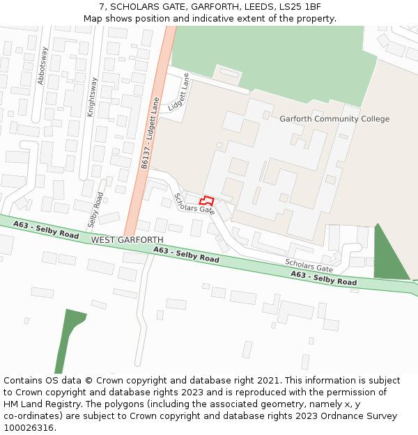 7, SCHOLARS GATE, GARFORTH, LEEDS, LS25 1BF: Location map and indicative extent of plot