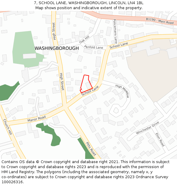 7, SCHOOL LANE, WASHINGBOROUGH, LINCOLN, LN4 1BL: Location map and indicative extent of plot