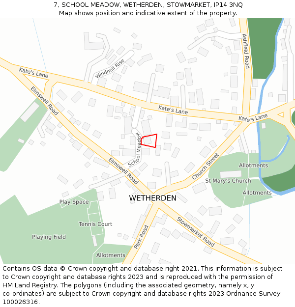 7, SCHOOL MEADOW, WETHERDEN, STOWMARKET, IP14 3NQ: Location map and indicative extent of plot