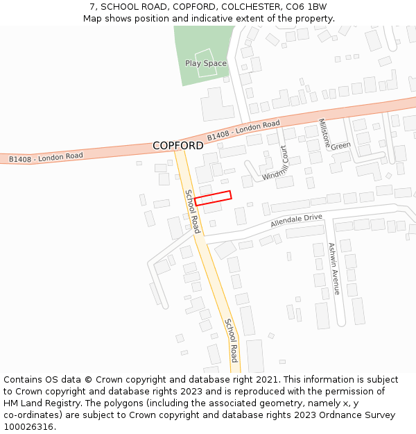 7, SCHOOL ROAD, COPFORD, COLCHESTER, CO6 1BW: Location map and indicative extent of plot