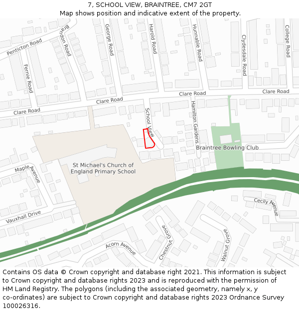 7, SCHOOL VIEW, BRAINTREE, CM7 2GT: Location map and indicative extent of plot