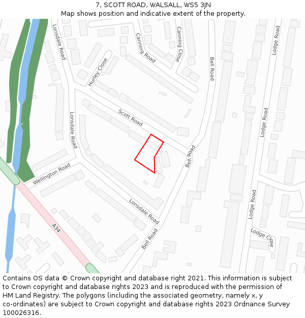 7, SCOTT ROAD, WALSALL, WS5 3JN: Location map and indicative extent of plot