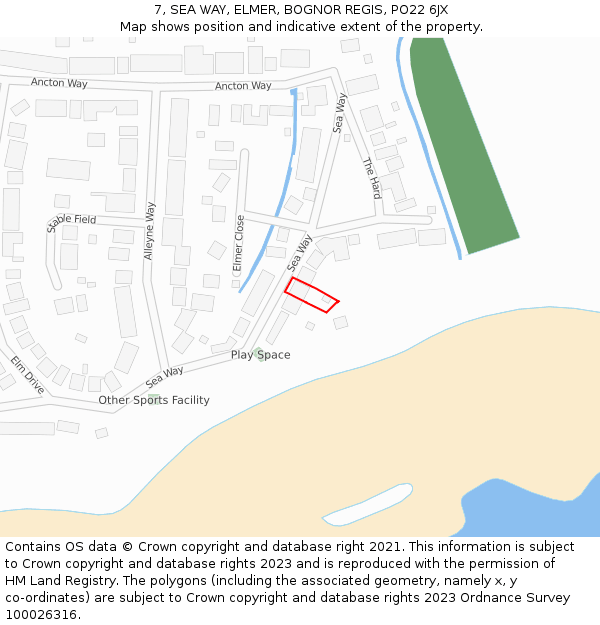 7, SEA WAY, ELMER, BOGNOR REGIS, PO22 6JX: Location map and indicative extent of plot