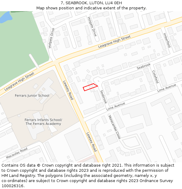 7, SEABROOK, LUTON, LU4 0EH: Location map and indicative extent of plot