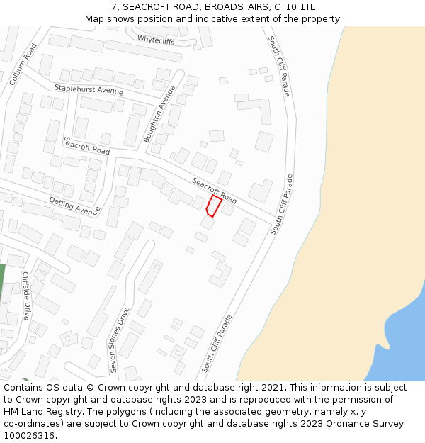 7, SEACROFT ROAD, BROADSTAIRS, CT10 1TL: Location map and indicative extent of plot