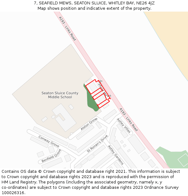 7, SEAFIELD MEWS, SEATON SLUICE, WHITLEY BAY, NE26 4JZ: Location map and indicative extent of plot