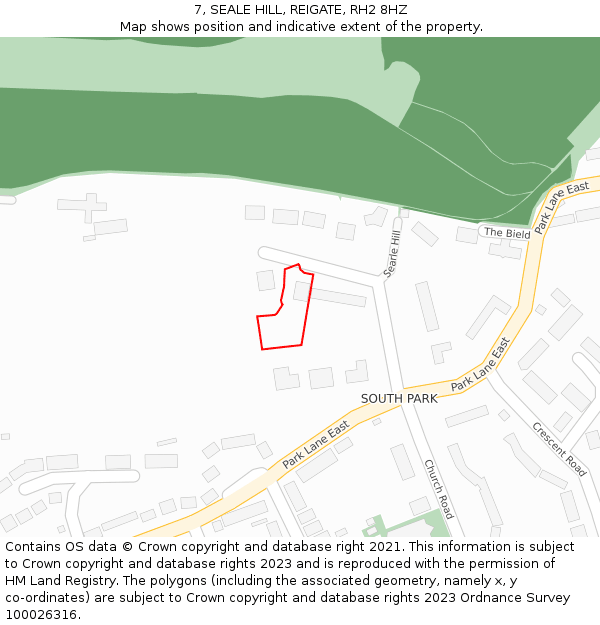 7, SEALE HILL, REIGATE, RH2 8HZ: Location map and indicative extent of plot