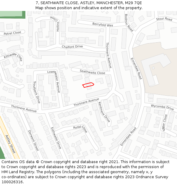 7, SEATHWAITE CLOSE, ASTLEY, MANCHESTER, M29 7QE: Location map and indicative extent of plot