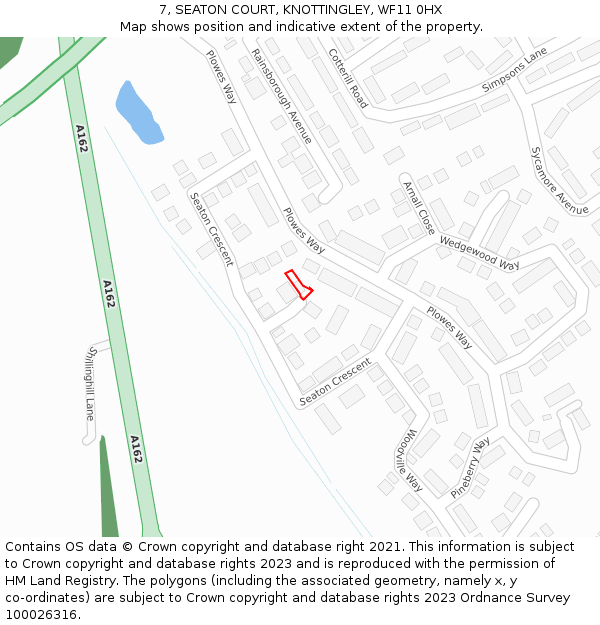 7, SEATON COURT, KNOTTINGLEY, WF11 0HX: Location map and indicative extent of plot