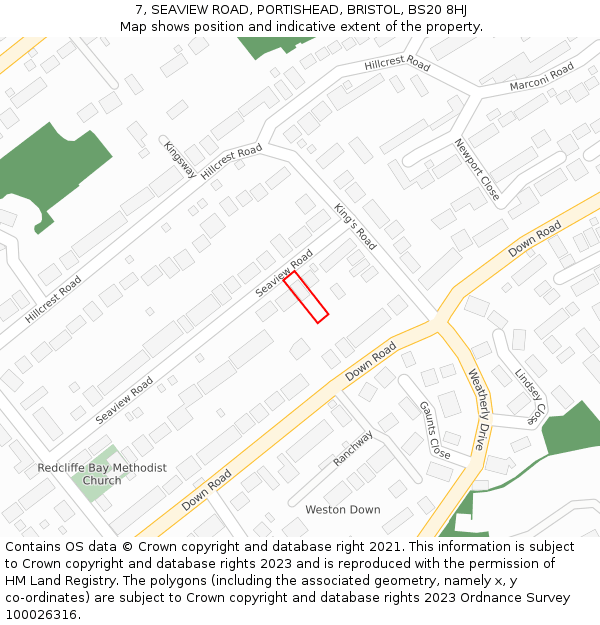 7, SEAVIEW ROAD, PORTISHEAD, BRISTOL, BS20 8HJ: Location map and indicative extent of plot