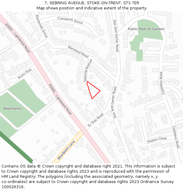 7, SEBRING AVENUE, STOKE-ON-TRENT, ST3 7ER: Location map and indicative extent of plot