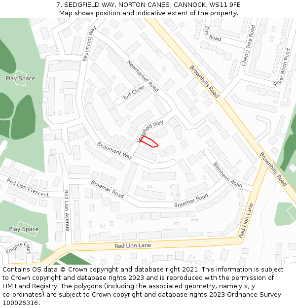 7, SEDGFIELD WAY, NORTON CANES, CANNOCK, WS11 9FE: Location map and indicative extent of plot