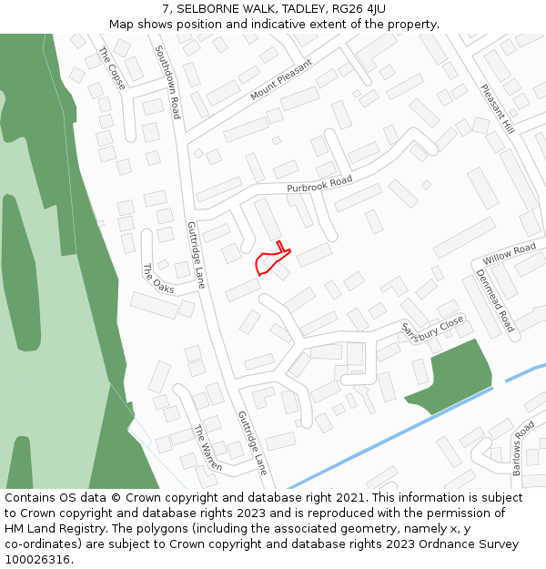 7, SELBORNE WALK, TADLEY, RG26 4JU: Location map and indicative extent of plot