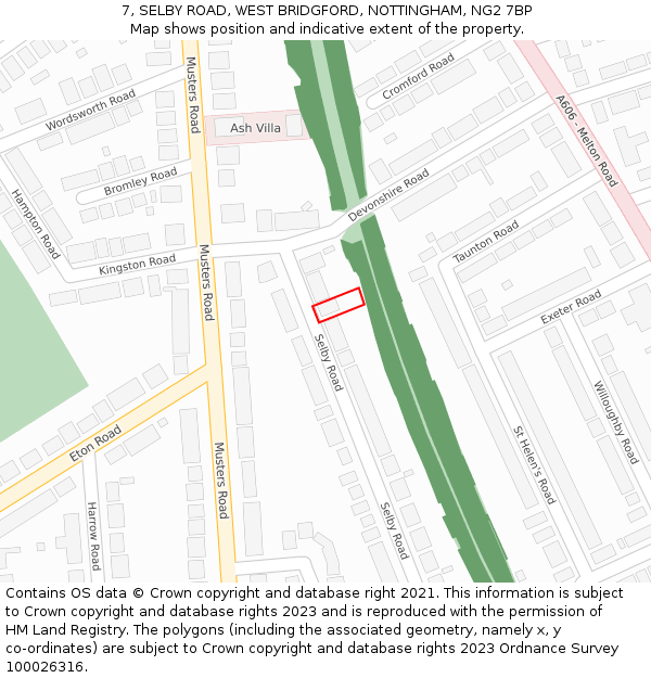 7, SELBY ROAD, WEST BRIDGFORD, NOTTINGHAM, NG2 7BP: Location map and indicative extent of plot