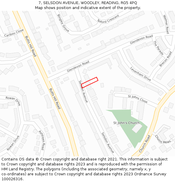 7, SELSDON AVENUE, WOODLEY, READING, RG5 4PQ: Location map and indicative extent of plot