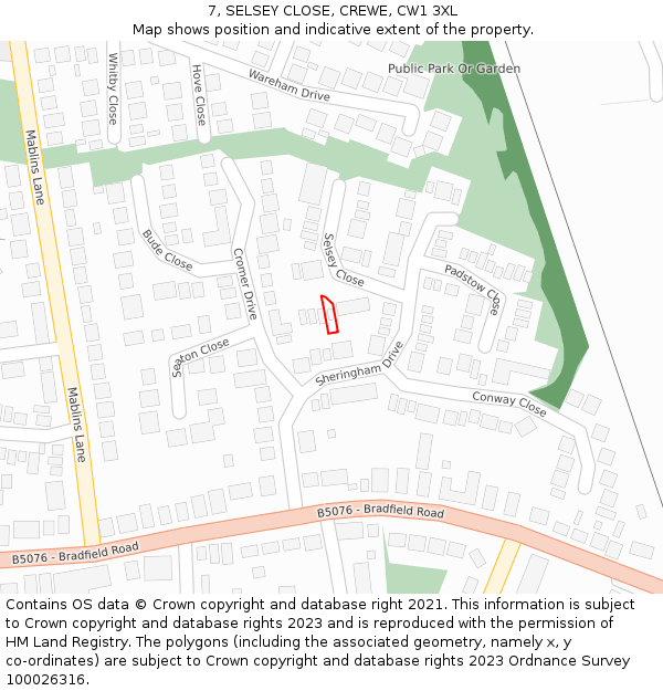 7, SELSEY CLOSE, CREWE, CW1 3XL: Location map and indicative extent of plot