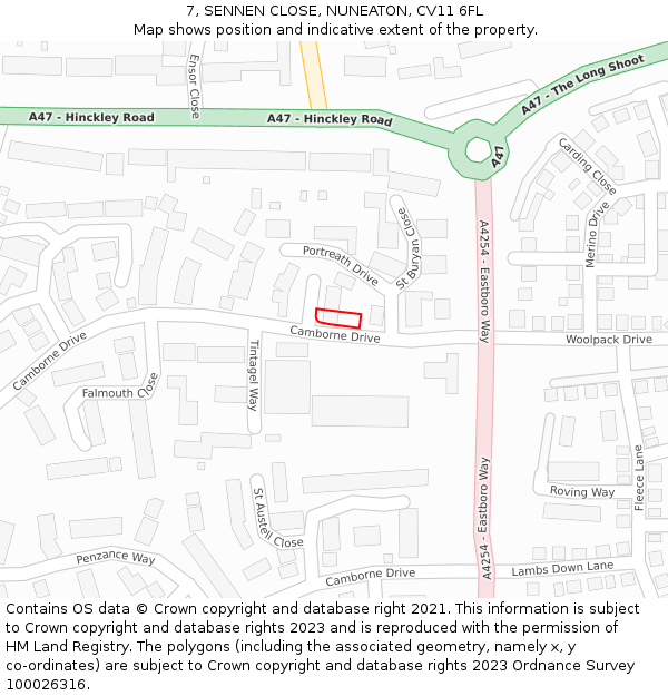 7, SENNEN CLOSE, NUNEATON, CV11 6FL: Location map and indicative extent of plot
