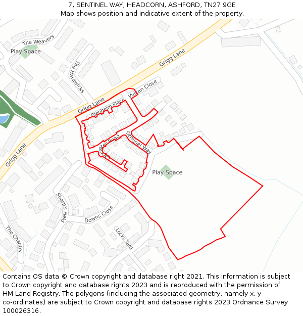 7, SENTINEL WAY, HEADCORN, ASHFORD, TN27 9GE: Location map and indicative extent of plot
