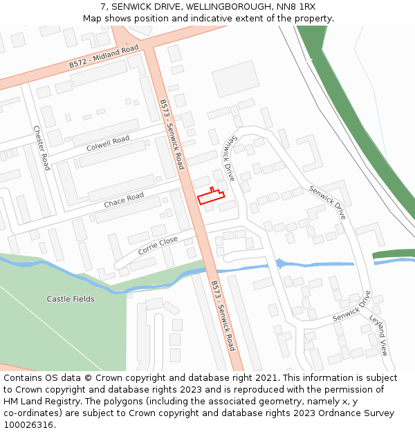 7, SENWICK DRIVE, WELLINGBOROUGH, NN8 1RX: Location map and indicative extent of plot